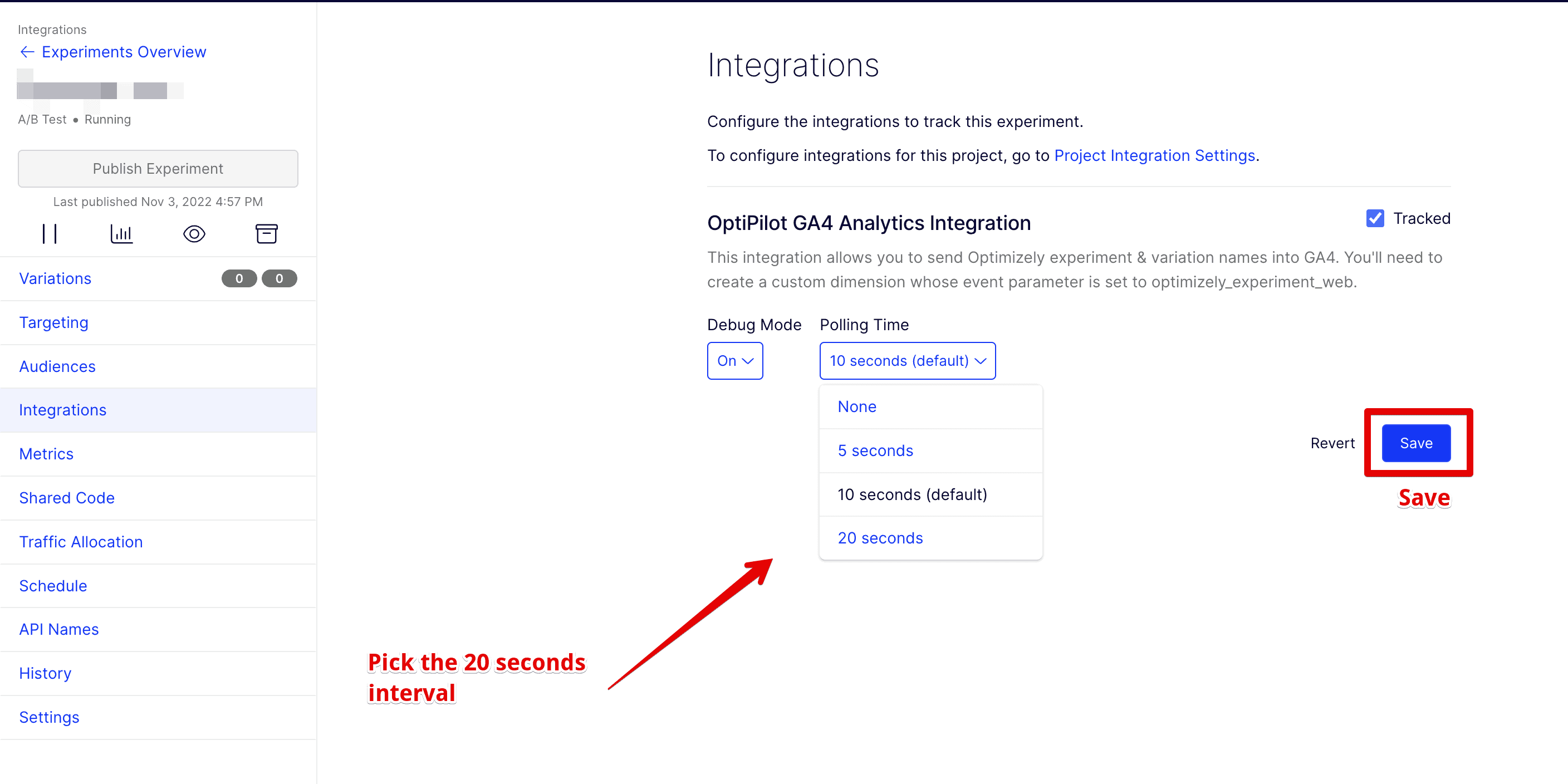 Changing interval settings