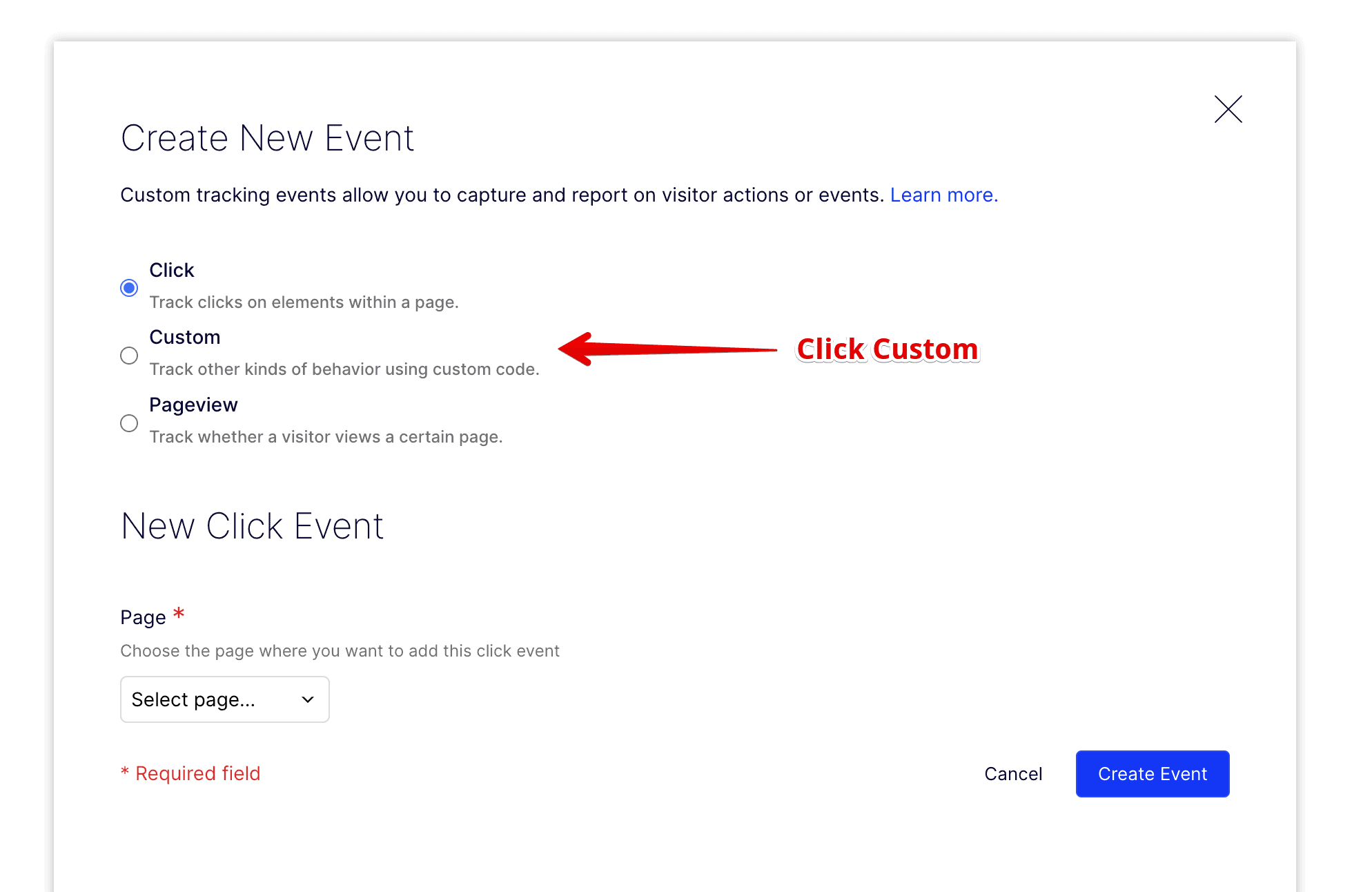 Create custom event dialog