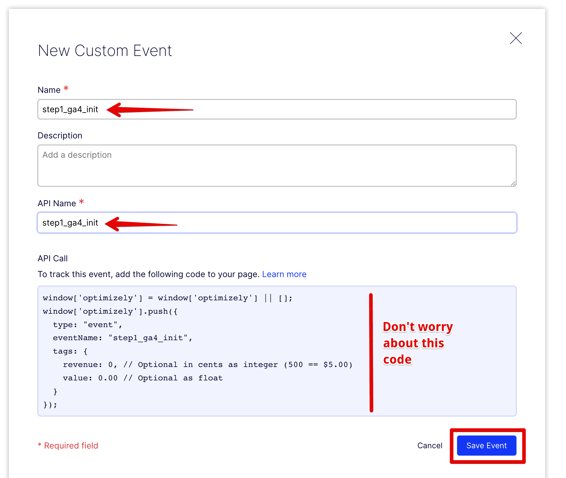 Custom event analytics integration setting