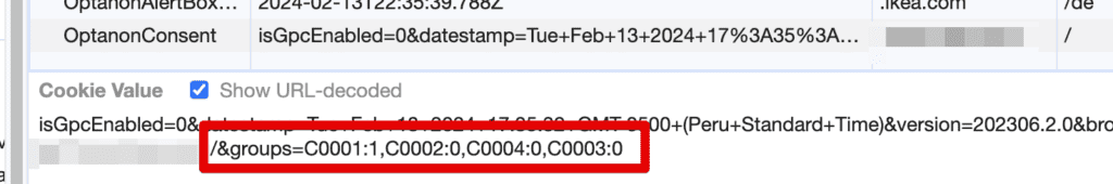 OneTrust category settings