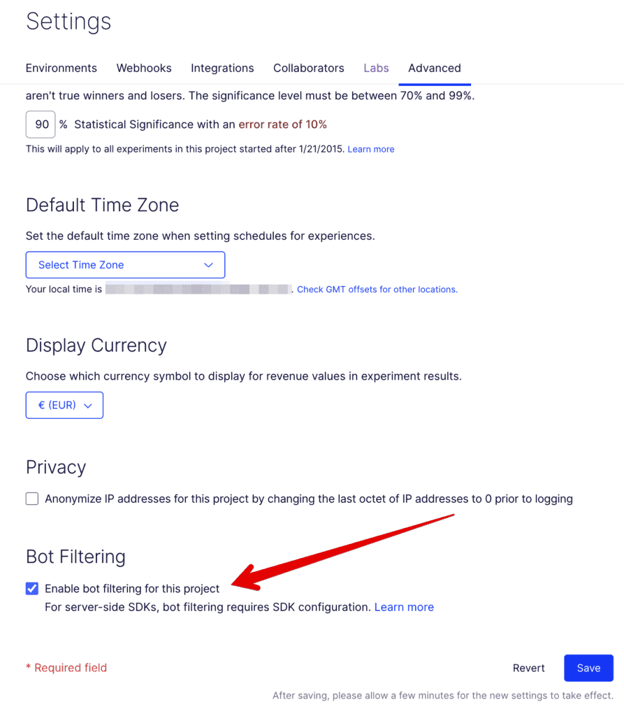 Bot filtering settings in Optimizely Feature Experimentation
