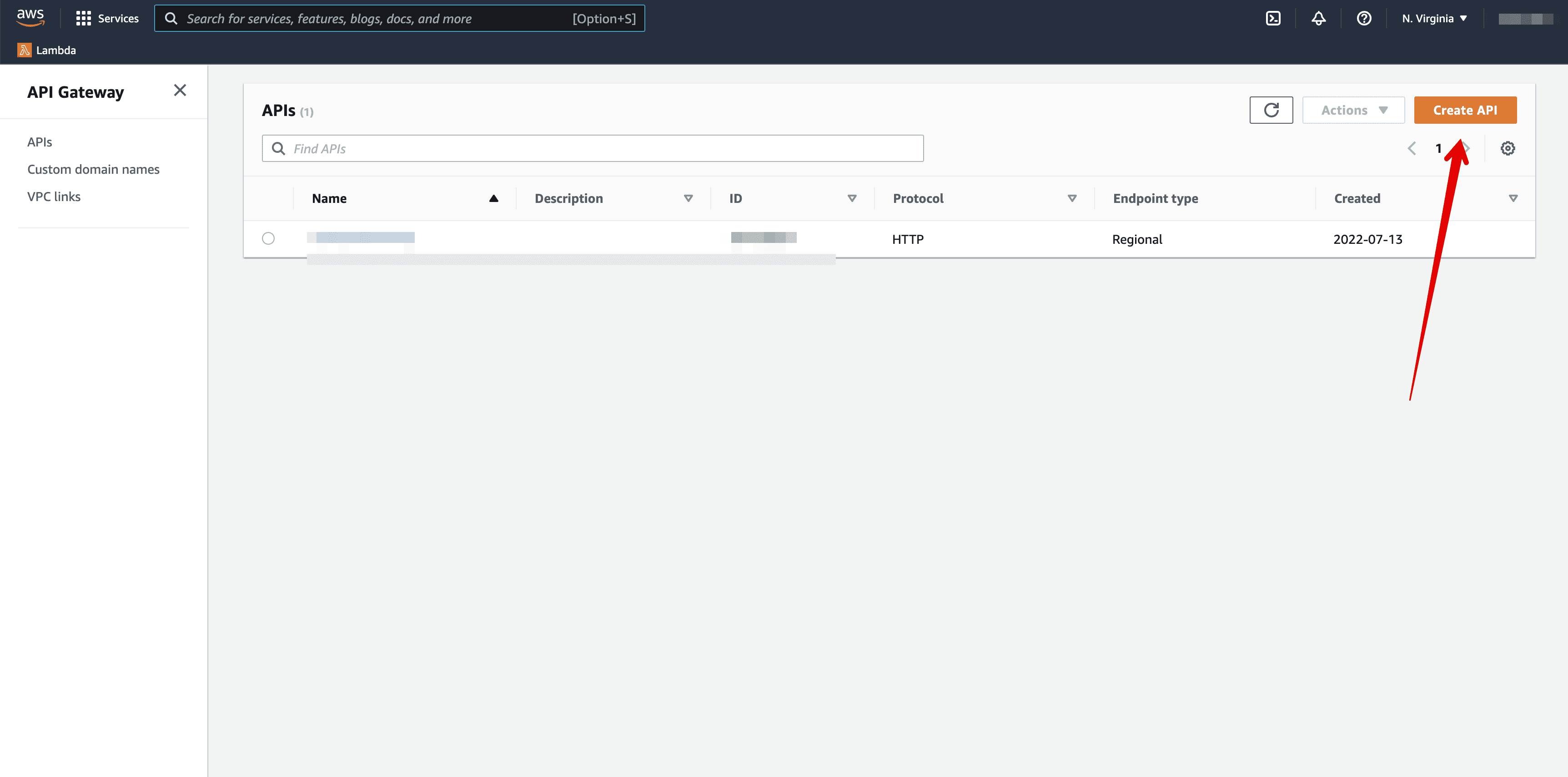 Click to create a new API Click to create a new API