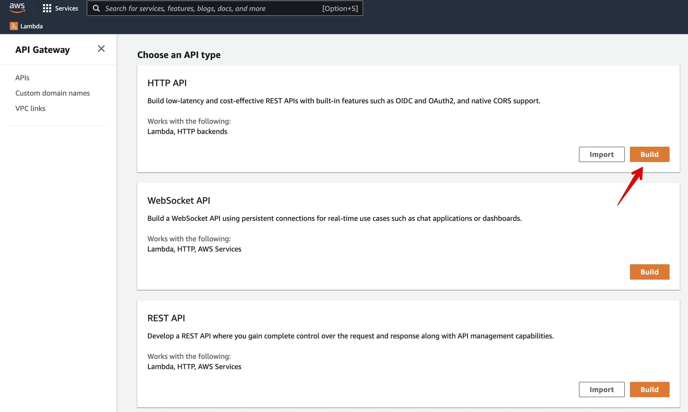 Select API type Select API type