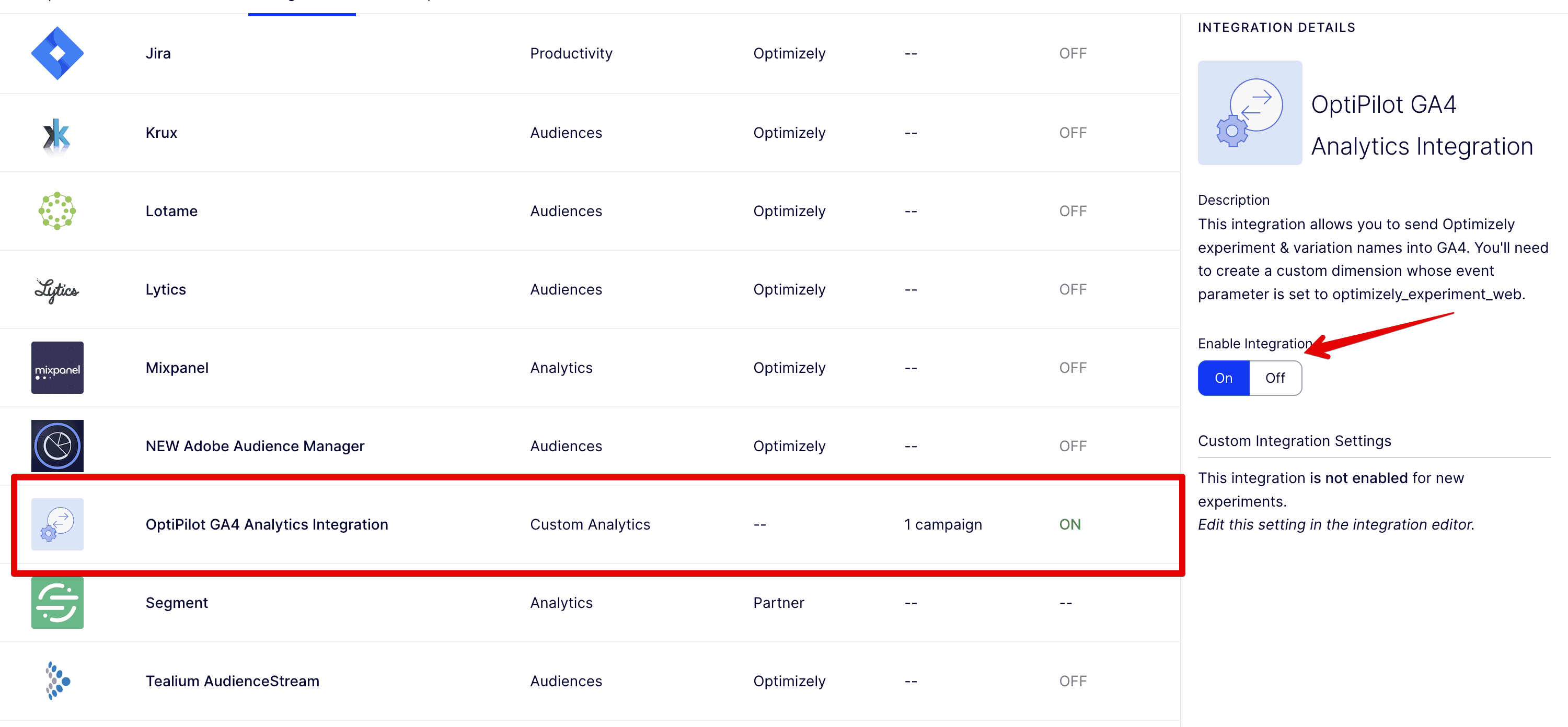 Turn on custom analytics option